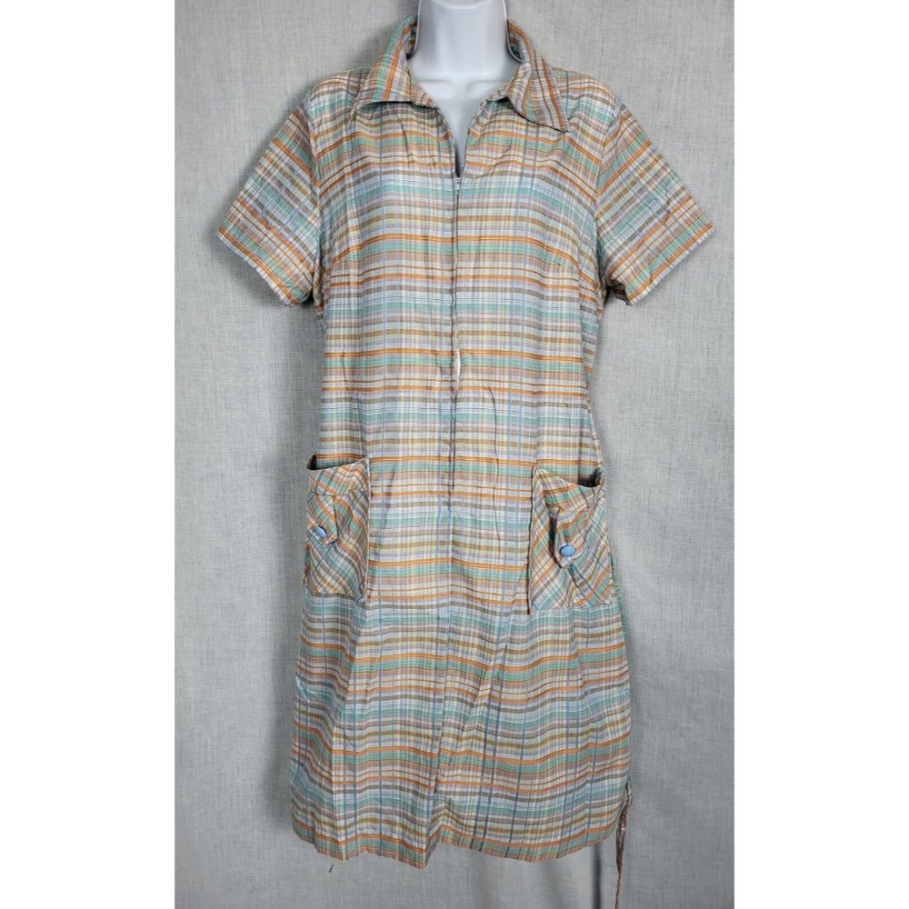 VTG Women's 60s / 70s belted Dress Summer Time Orange zip Up Light Weight - Picture 2 of 8
